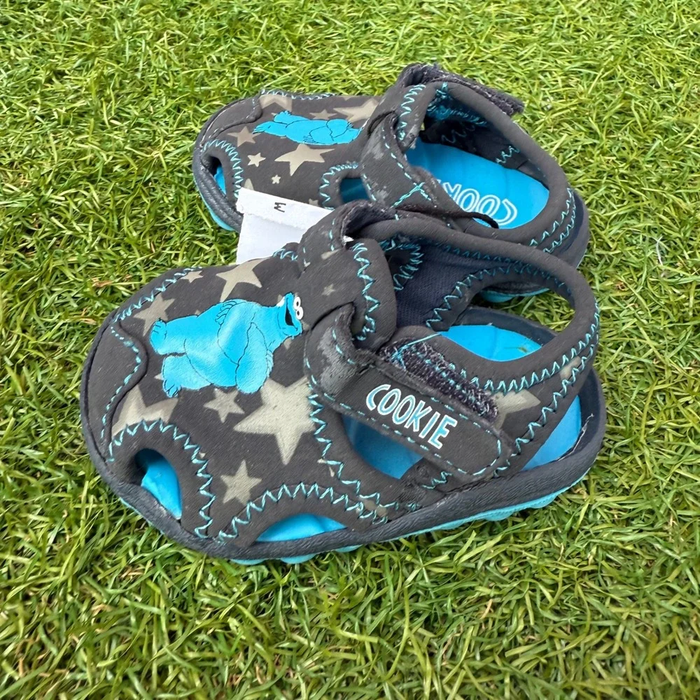 Vtg Y2K Cookie Monster‎ Sesame Street Sandals Infant Size 1 Kidcore Deadstock